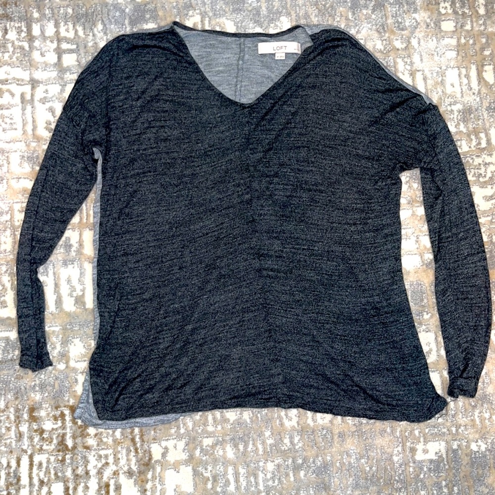 LOFT Long Sleeve Shirt Size Small Petite COLOR: Dark & Light Gray